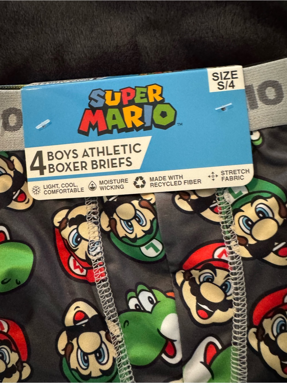 Super Mario Boys Athletic Boxer Briefs - Black w/Red & Green Characters New Sz 4